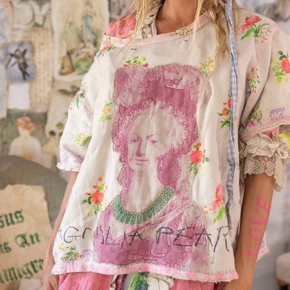 Magnolia Pearl Short Sleeve Sweatshirt Orange Roses Marie Antoinette NWT
